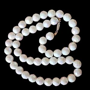 Vintage Milk Glass Iridescent Faceted 16" Necklace